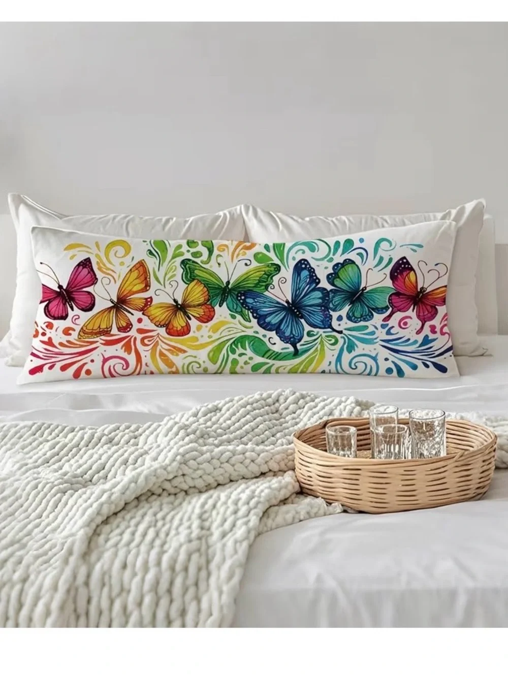 Colorful Rainbow Butterfly 20x54 Body Pillow Cover, Butterfly Lover Gifts